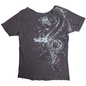 Vintage Y2K Chinese Dragon Skate Punk Gray T-Shirt Grunge Goth Men's Small